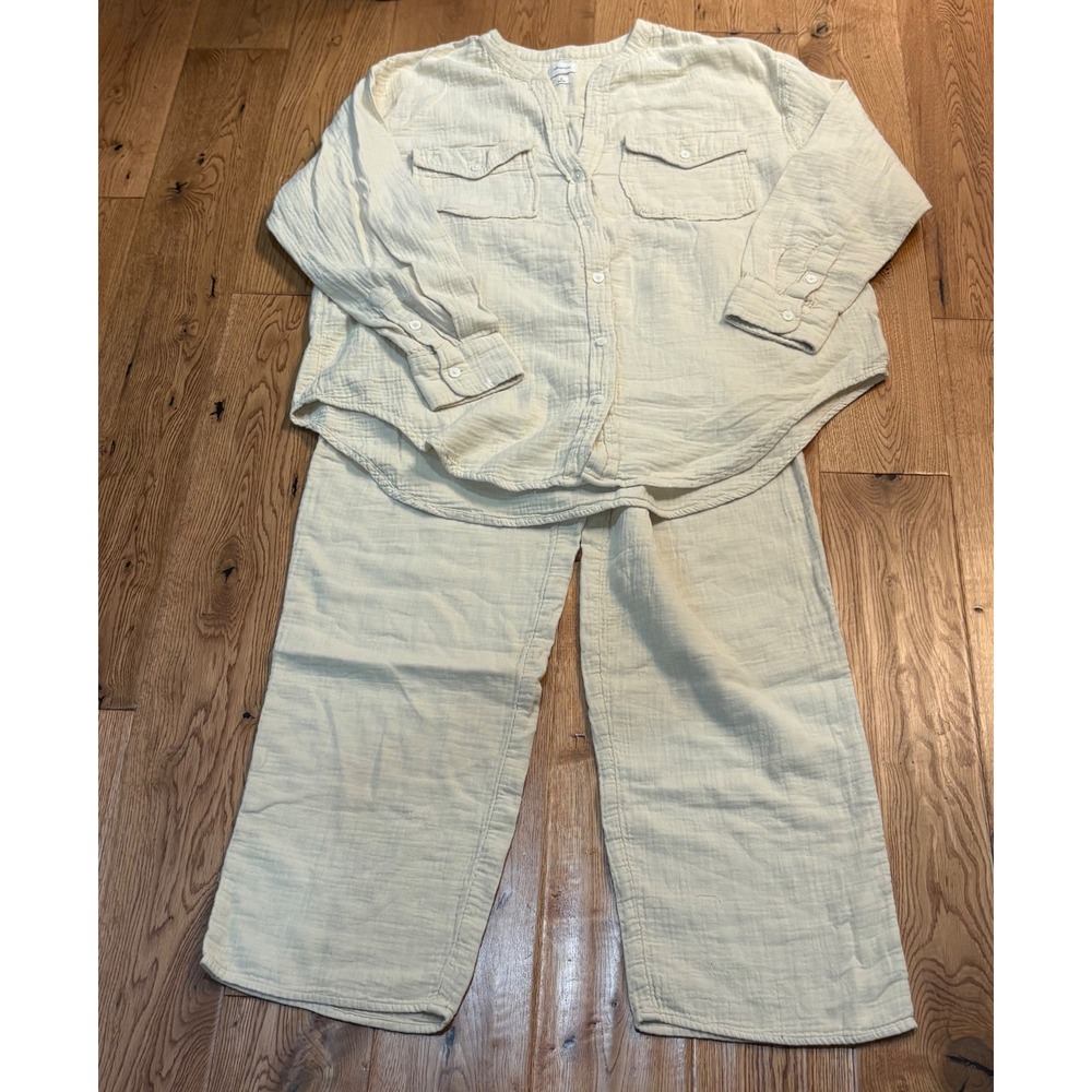 Wilfred Free Aritzia Sail Shirt Pants Set Cream Double Gauze Cotton Womens Small